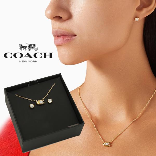 【BOX付属】COACH コーチ レディス ネックレス＆ピアス セット 両耳用 ゴールド シグネチャ...