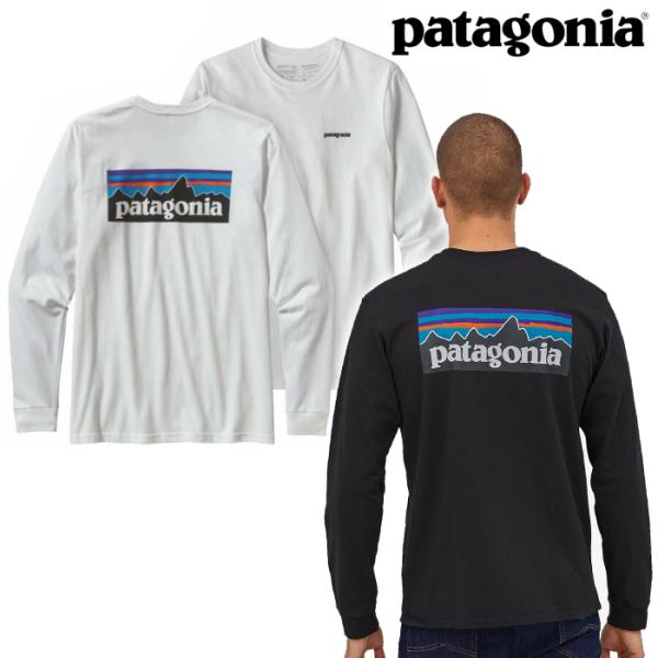 PATAGONIA パタゴニア メンズ ロンT ブラック 黒 ホワイト 白 38518 P-6 ロゴ...