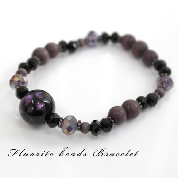 蛍石ブレスレット ホタルガラス ビーズ 紫 フリーサイズ シリコンゴム