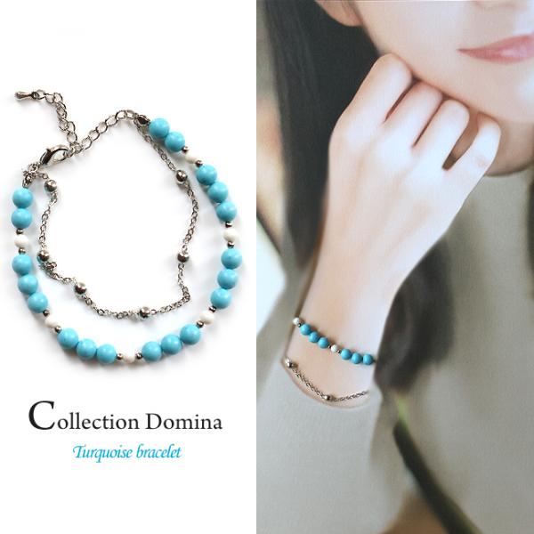 ブレスレット レディース ターコイズ染 ターコイズ 6mm 大人 華奢 カジュアル アクセサリー シ...
