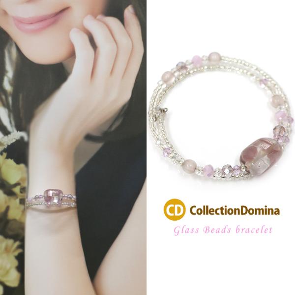 ブレスレット レディース とんぼ玉 トンボ玉 17cm ワイヤーブレスレット ピンク 桃 カジュアル...