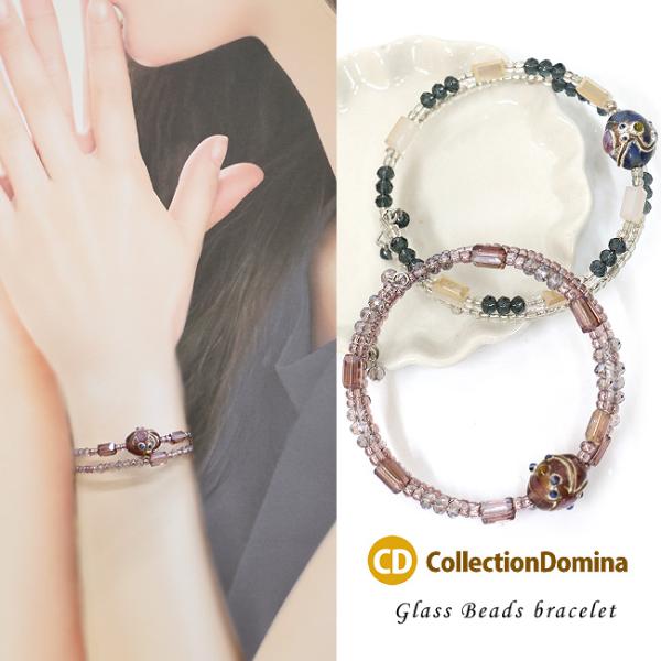 ブレスレット レディース とんぼ玉 トンボ玉 17cm ワイヤーブレスレット ネイビー パープル カ...