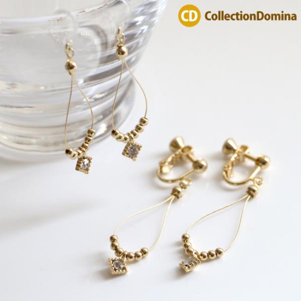 フープ メタルビーズ ラインストーン ゴールド 金色 フックピアス 樹脂フック 樹脂ピアス ネジバネ...