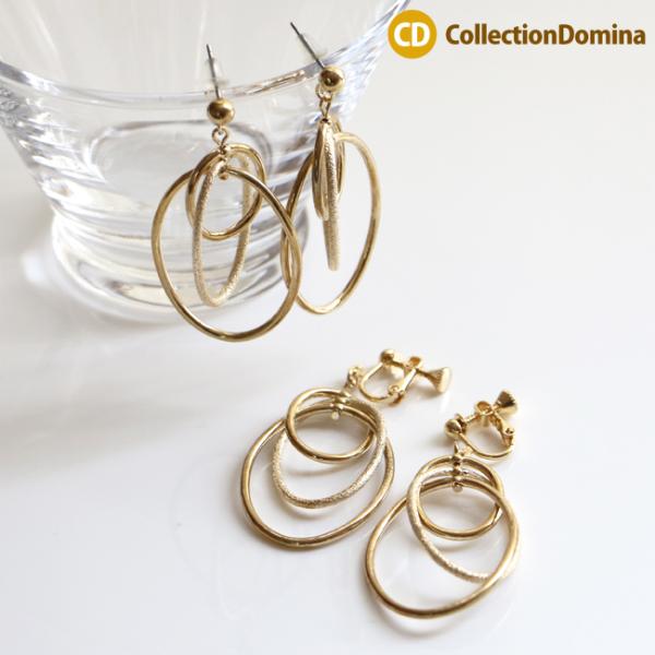 大ぶり メタルフープ シンプル ゴールド 金色 チタンピアス チタンポスト ネジバネ式 イヤリング ...