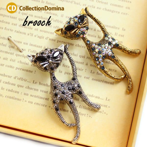 ブローチ レディース 猫 ねこ ネコ キャット 猫ちゃん アニマルモチーフ ラインストーン ブローチ...