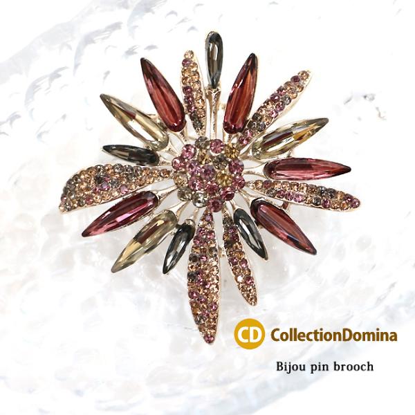 ブローチ レディース ビジュー キラキラ ブローチピン おしゃれ 普段使い 花 赤 大ぶり お呼ばれ...