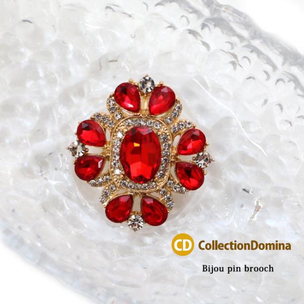 ブローチ レディース ビジュー キラキラ ブローチピン おしゃれ 普段使い 花 赤 大ぶり お呼ばれ...