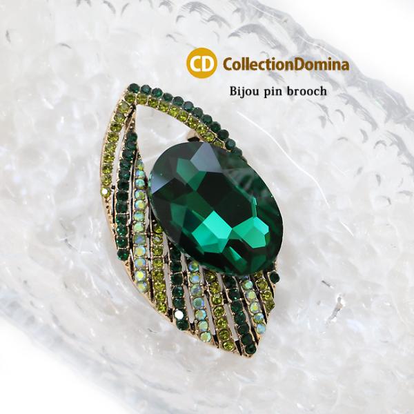 ブローチ レディース ビジュー キラキラ ブローチピン おしゃれ 普段使い 花 緑 大ぶり お呼ばれ...