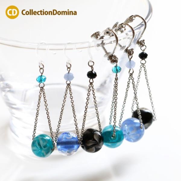 当店オリジナル 花柄 和風 和柄 とんぼ玉 樹脂フックピアス ネジバネ式 イヤリング シルバー レデ...