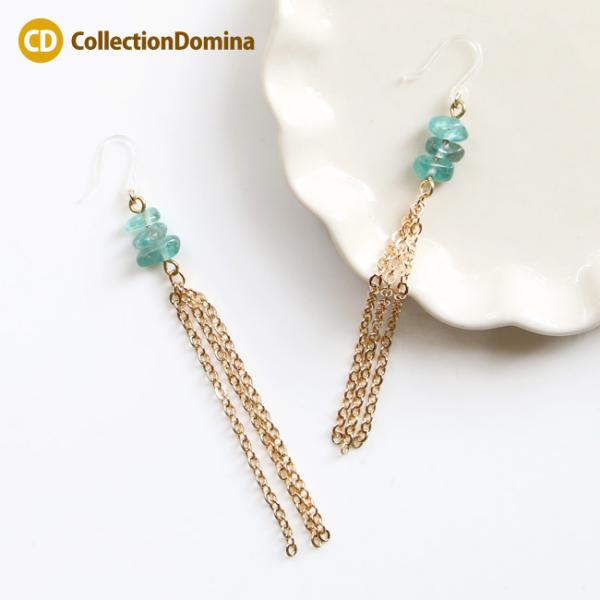 当店オリジナル 天然石 さざれ サザレ チェーンタッセル ロング 樹脂フック 樹脂ピアス ゴールド ...