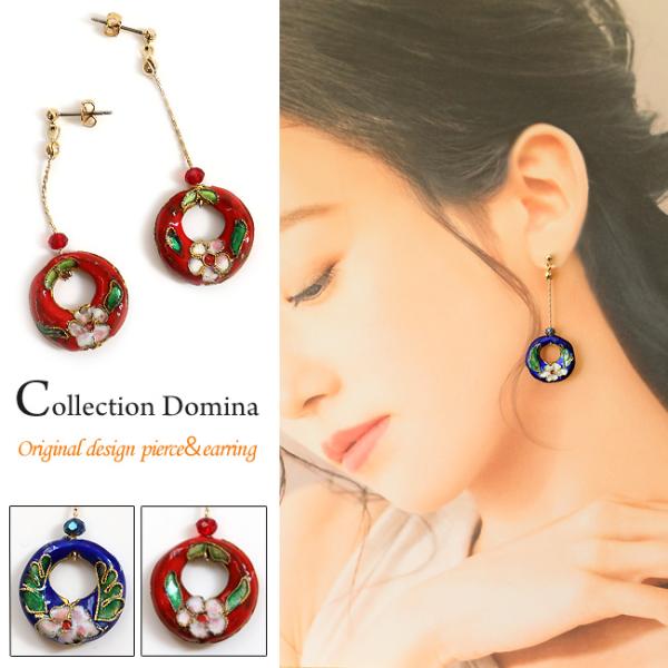 ピアス アレルギー対応 イヤリング イアリング レディース フープ 花柄 七宝焼き 七宝ビーズ 当店...