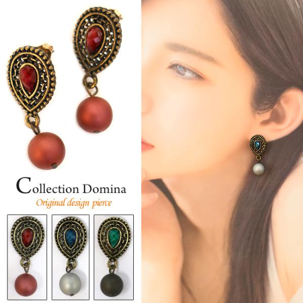 ピアス レディース アンティーク風 ビジュー しずく ドロップ 当店オリジナル 50代 おしゃれ 揺...