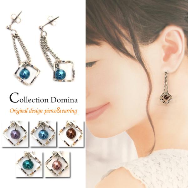 ピアス イヤリング イアリング レディース パール Pパール チェーン スクエア ロング おしゃれ ...