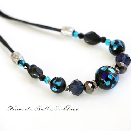 蛍石 ホタル石 14mm 10mm ホタルガラス ガラス ガラス玉 紐 ショート ネックレス ブルー...