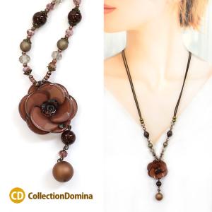 ネックレス レディース フラワー ロング 大ぶり お花  紐 ペンダント おしゃれ ハンドメイド マグネット留 2連紐 アクセサリー 彼女 妻 嫁 母 女性 誕生日人気