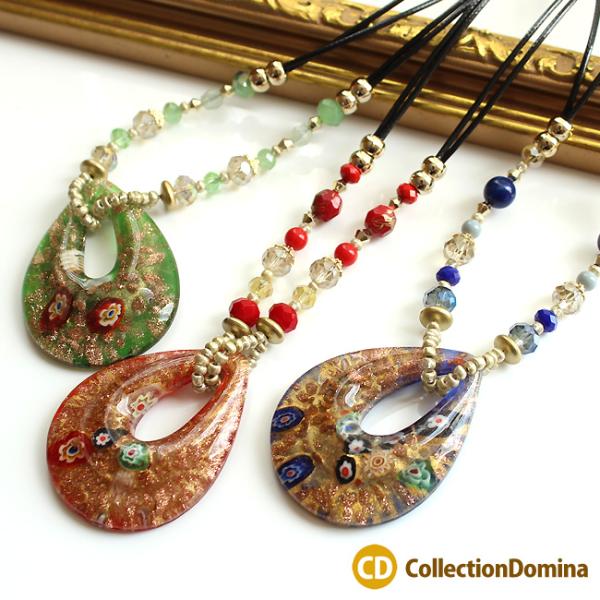 ネックレス ペンダント レディース ヴェネチアンガラス風 しずく ロング ベネチアンガラス風 大ぶり...