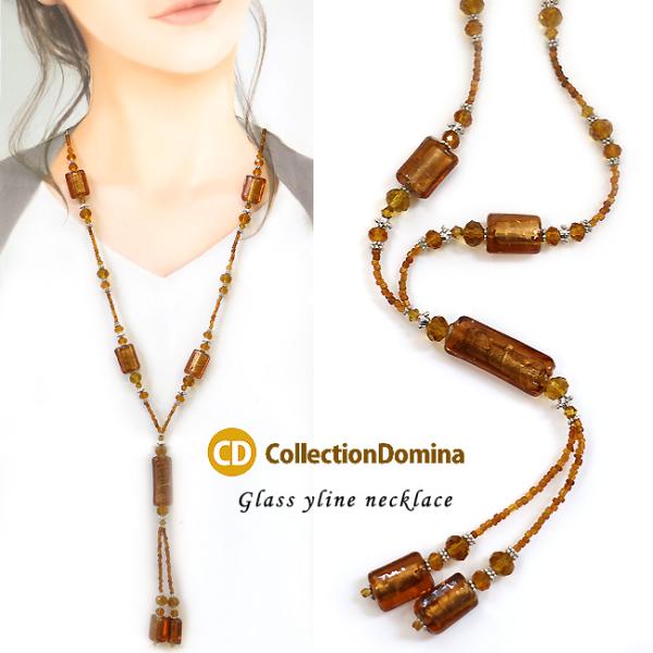 ネックレス レディース y字 yライン おしゃれ ヴェネチアンガラス風 ベネチアンガラス風 円柱型 ...