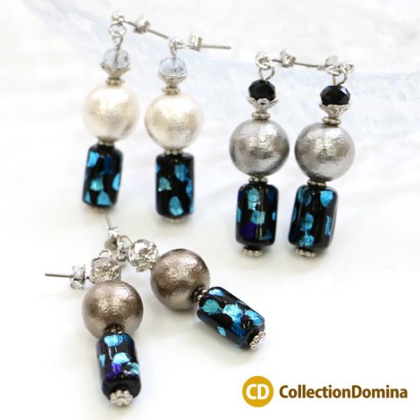 当店オリジナル 円柱型 ホタルガラス 蛍石 蛍ガラス コットンパール ピアス チタンピアス ホワイト...