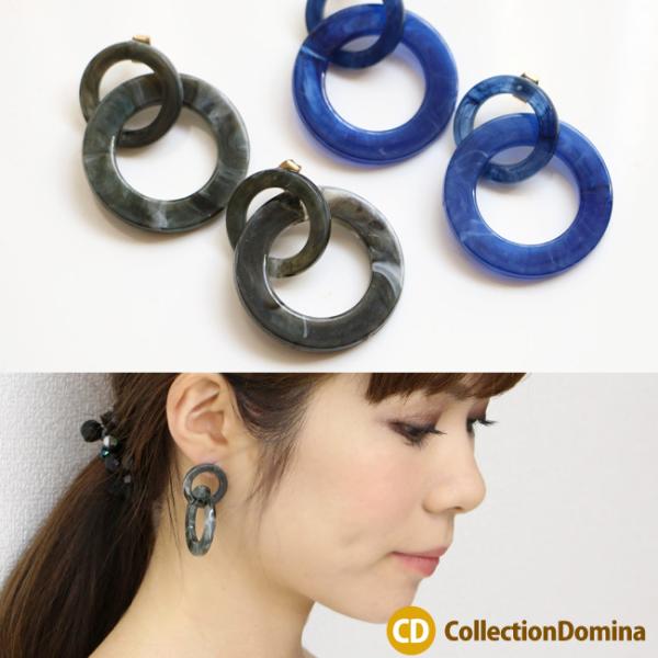 ピアス ラウンド型 フープ 樹脂 ブルー グリーン チタンピアス 秋冬 大人可愛い レディース アク...