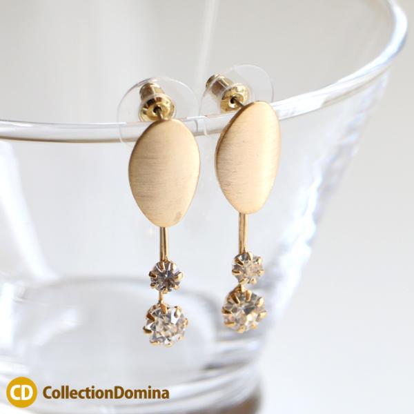 ステンレスポスト ピアス スタッドピアス メタル ラインストーン ゆらゆら 揺れる マットゴールド ...