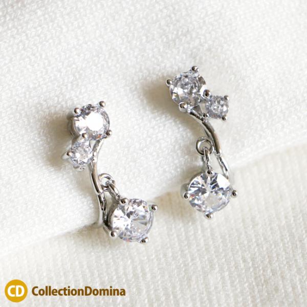 ニッケルフリー 金属アレルギー イヤリング ネジバネ式 キュービックジルコニア CZ 大人っぽい キ...