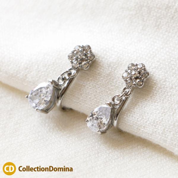 ニッケルフリー 金属アレルギー イヤリング ネジバネ式 雫型 しずく ドロップ キュービックジルコニ...