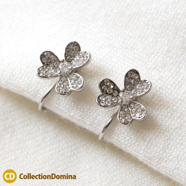 ニッケルフリー 金属アレルギー イヤリング ネジバネ式 パヴェ フラワー 花 キュービックジルコニア...