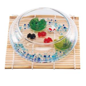 涼しげなガラス製品 レトロな水盤セット 赤＆黒コースター付き 夏の