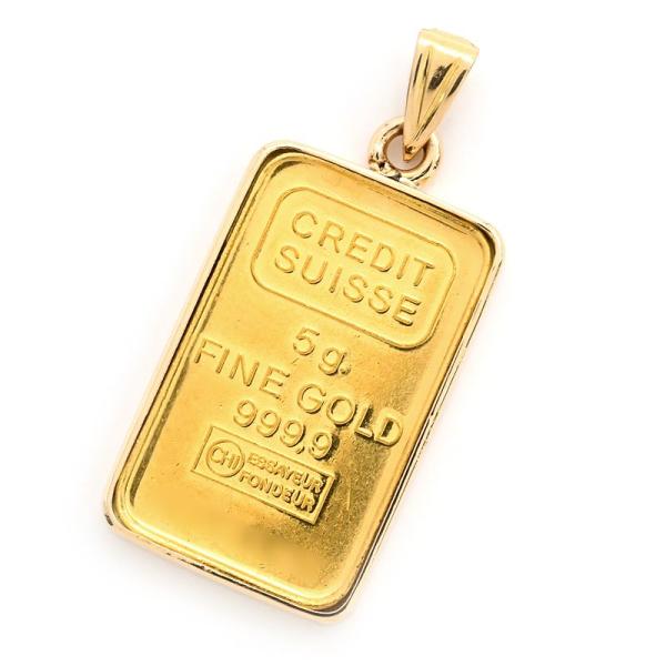 5gインゴットペンダントトップ K24YG K18YG 長方形 クレディスイス インゴットペンダント...