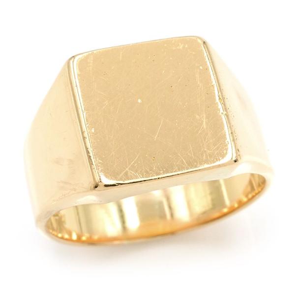 印台リング 21.5号 K18YG 鏡面 正角 スクエア型 プレーン シンプル シグネットリング 金...