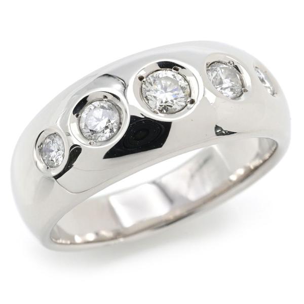 0.5ct天然ダイヤモンドリング 15.5号 Pt900 5粒ダイヤリング 月形甲丸リング ドットリ...