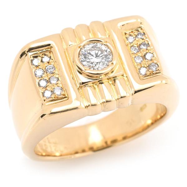 0.578ct天然ダイヤモンドリング 18.5号 K18YG 横長角 印台リング パヴェダイヤリング...