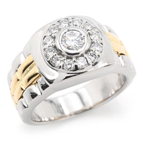 0.63ct天然ダイヤモンドリング 16号 Pt900 K18YG 新品仕上済 コンビ サークル 印...