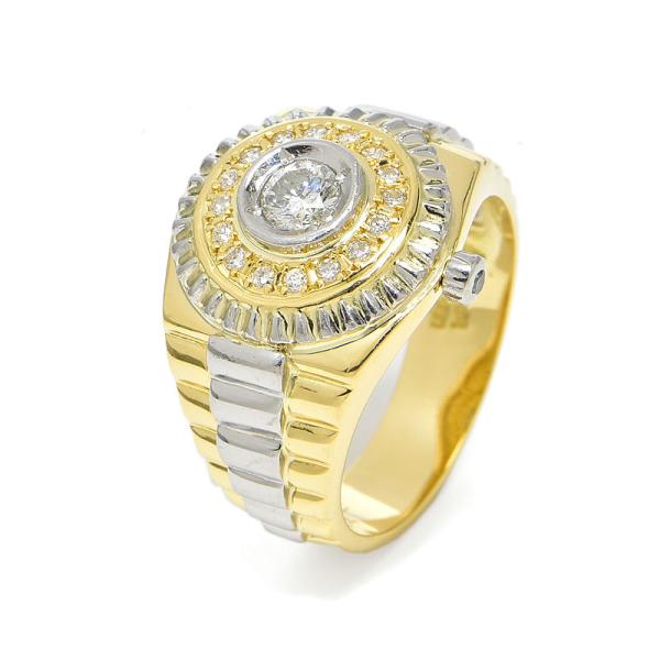 0.412ct天然ダイヤモンドリング 16号 K18YG Pt900 腕時計モチーフ ウォッチモチー...