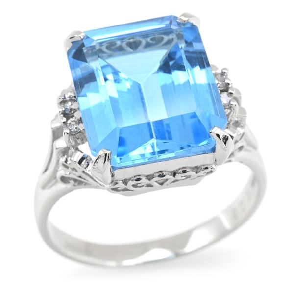 タサキ 7.26ct天然スイスブルートパーズリング 15号 Pt900 0.05ctダイヤ エメラル...