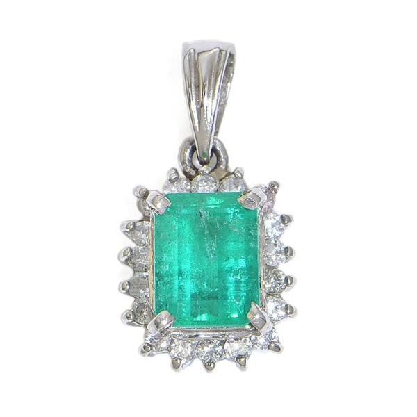 0.7ct天然エメラルドペンダントトップ Pt900 天然ダイヤモンド エメラルドカット ペンダント...