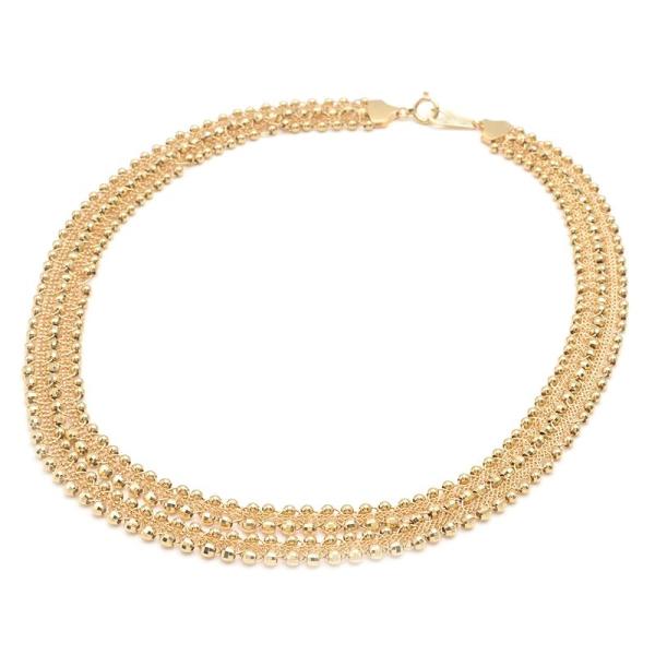 編み込みネックレス K18YG カットボール 2連 二列 太い ワイドネックレス レースデザイン 1...