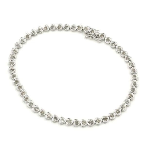 1.0ct天然ダイヤモンドブレスレット K18WG テニスブレスレット フルエタニティ ハートモチー...