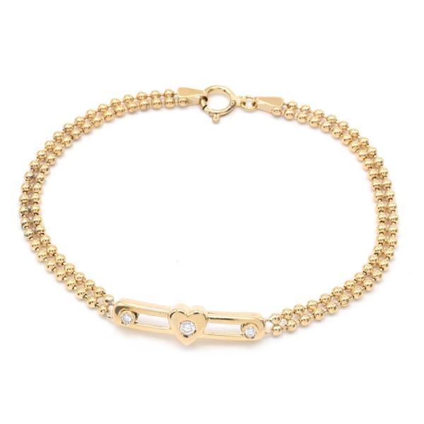 0.1ct天然ダイヤモンドブレスレット K18YG ハート ムービングダイヤ トリロジーブレスレット...