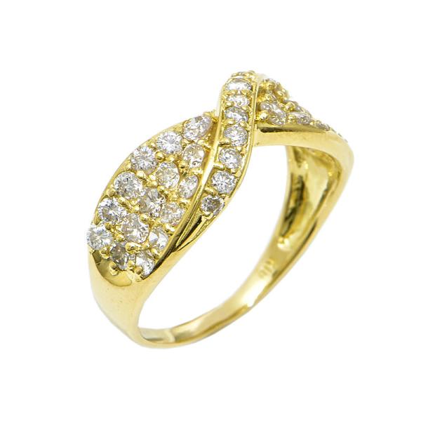 1.0ct天然ダイヤモンドリング 13.5号 K18YG クロス Xデザイン 交差デザイン パヴェダ...