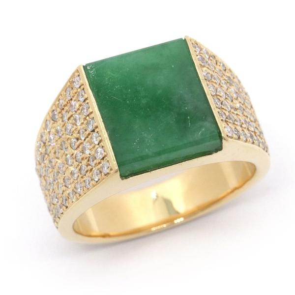 2.04ct翡翠リング 約24号 K18YG ダイヤモンド 印台リング ヒスイ ジェード ジェダイト...