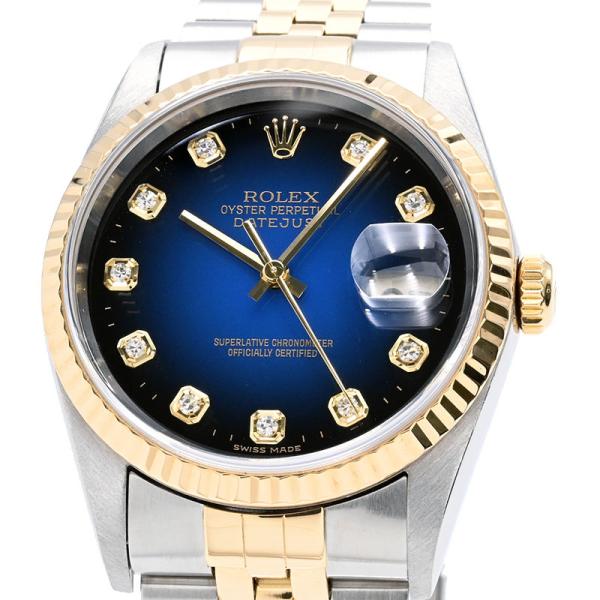 [3年保証] ロレックス メンズ デイトジャスト 16233G P番 箱保 10Pダイヤモンド ブル...