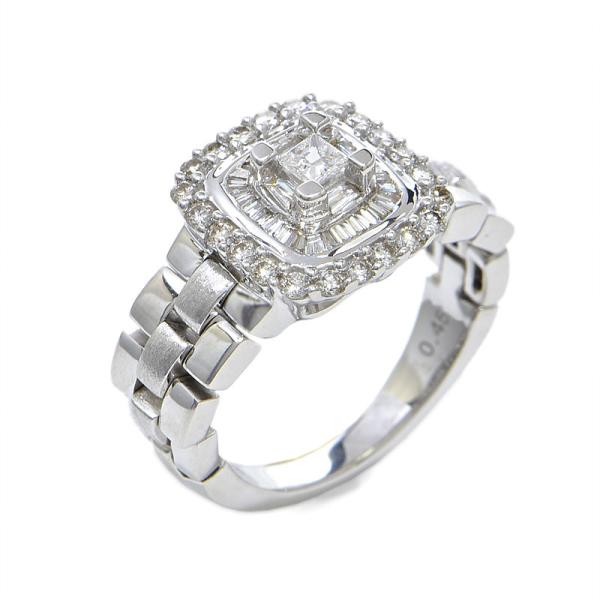 0.45ct天然ダイヤモンドリング 10.5号 K18WG GSTV パヴェダイヤリング スクエア ...