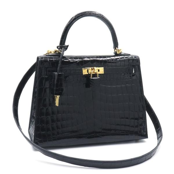 エルメス ケリー25 U刻印 2022年製 ニロティカス ブラック クロコダイル リセ ゴールド金具...