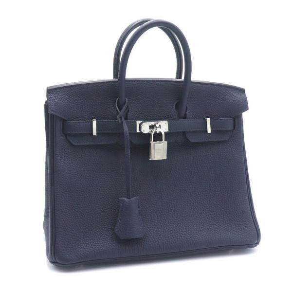 エルメス バーキン25 A刻印 2017年 トゴ ブルーニュイ ハンドバッグ 手提げバッグ シルバー...