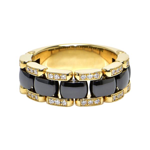 シャネル ウルトラコレクションリング #55 約15号 K18YG ダイヤモンド CE ブラックセラ...