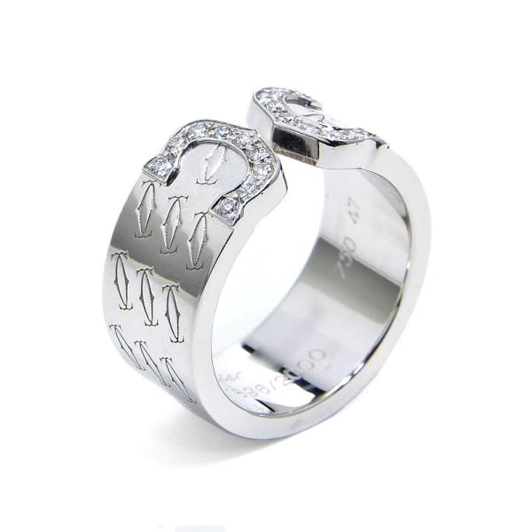 カルティエ 2Cリング 2000年 クリスマス限定モデル #47 7号 K18WG ダイヤモンド C...