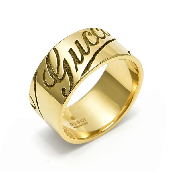 グッチ 筆記体ロゴリング #14 13号 K18YG GUCCIリング ワイドリング オールドグッチ...