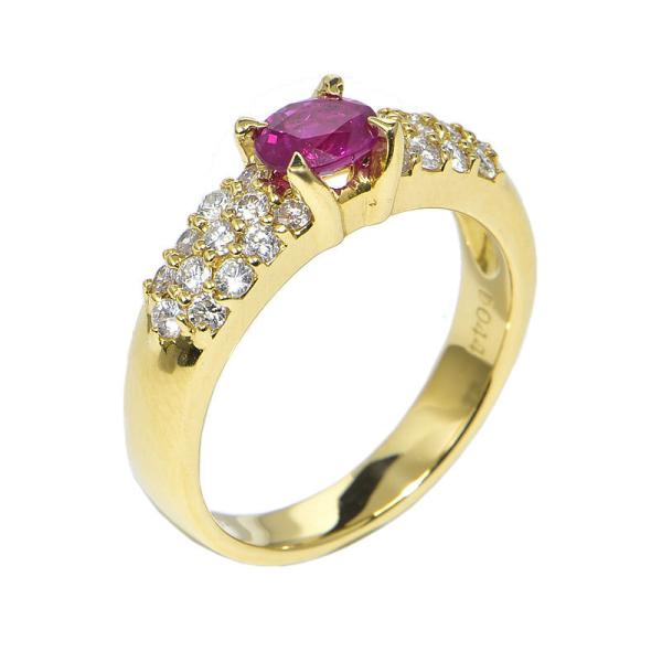 0.56ct天然ルビーリング 12号 K18YG 0.44ct天然ダイヤモンド オーバルカット 一粒...