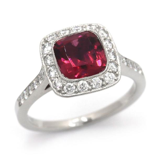 ティファニー ソレストリング 10.5号 Pt950 ルベライト ダイヤ プラチナ クッションミック...